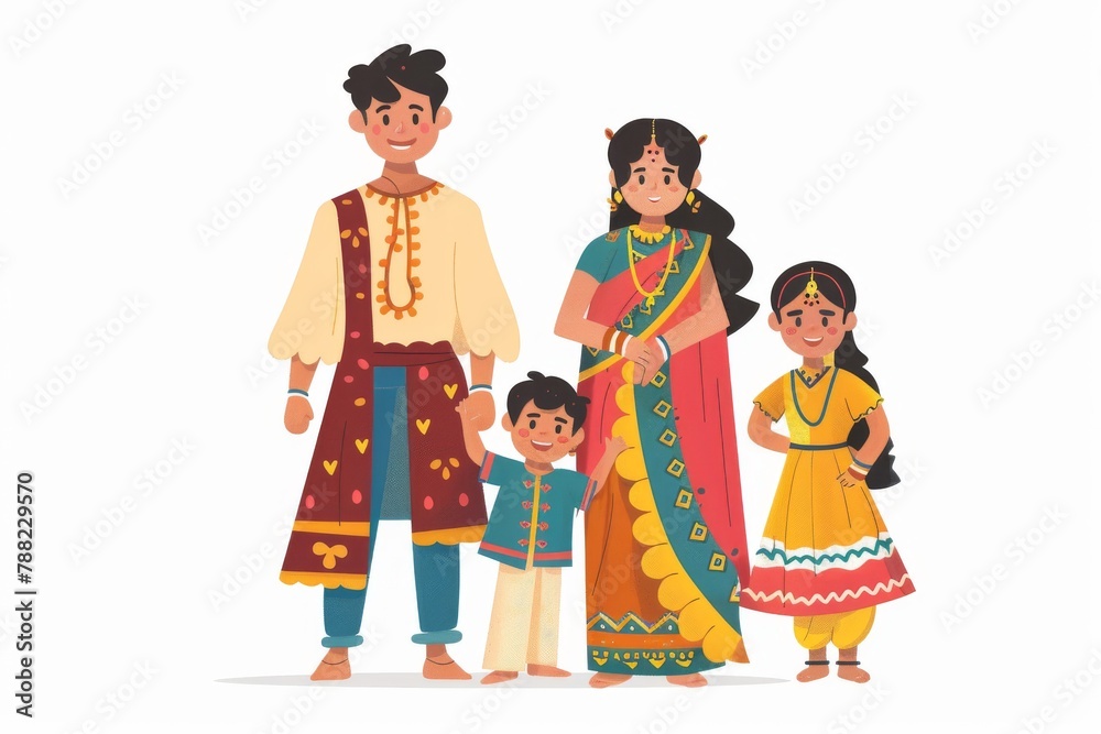 A family in traditional outfits at festival