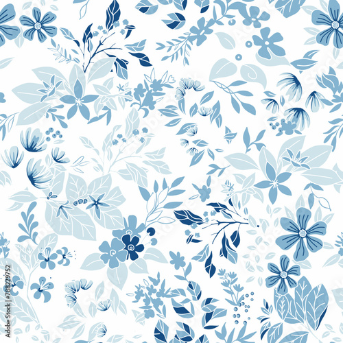 All Blue Botanicals Vector Seamless Pattern
