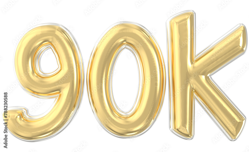 90K Follow Gold Number 3D Render 90K Follow Gold Number 3D Render