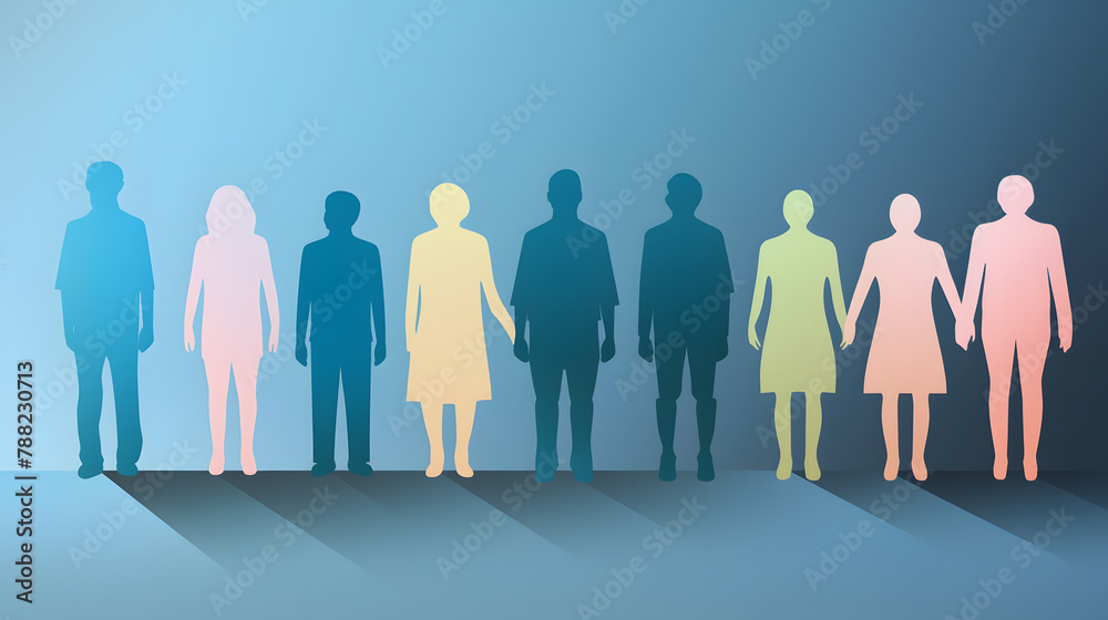 A group of diverse people in various colours, each representing different paper cut-out figures A group of diverse people in various colours, each representing different paper cut-out figures