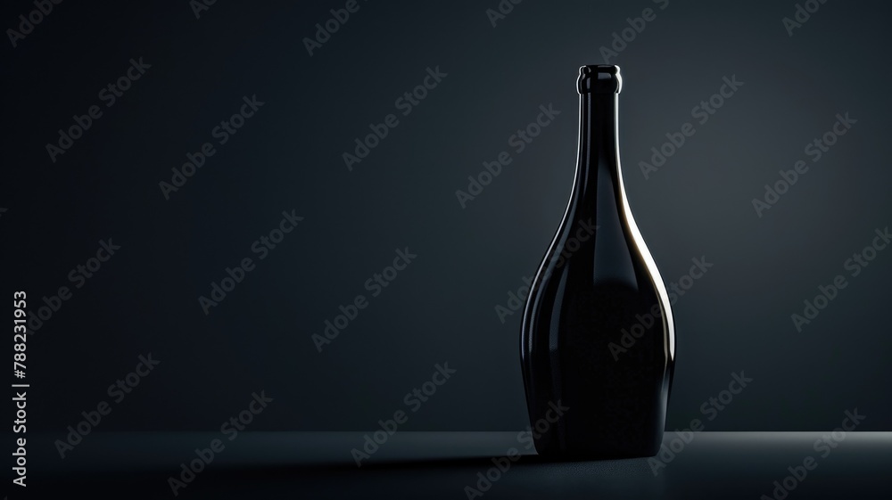Elegant black bottle on dark background with soft lighting. Elegant black bottle on dark background with soft lighting.