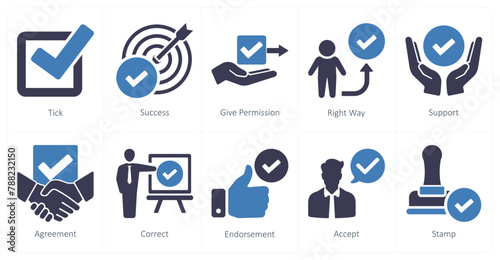 A set of 10 checkmark icons as tick, success, give permission