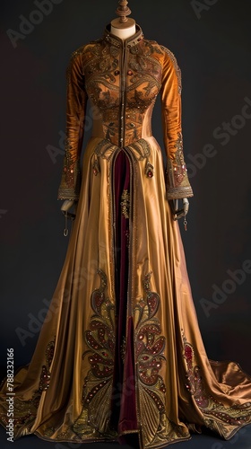 Beautiful gold Elegant Dress with Intricate Details photo