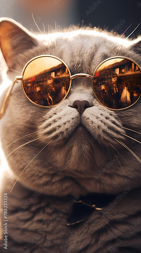 Charming cat wearing sunglasses posing