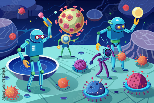 AI-powered robots conducting scientific experiments in a lab