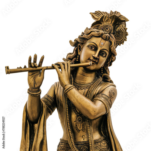 Krishna god Vishnu avatar brass statue isolated on transparent background.