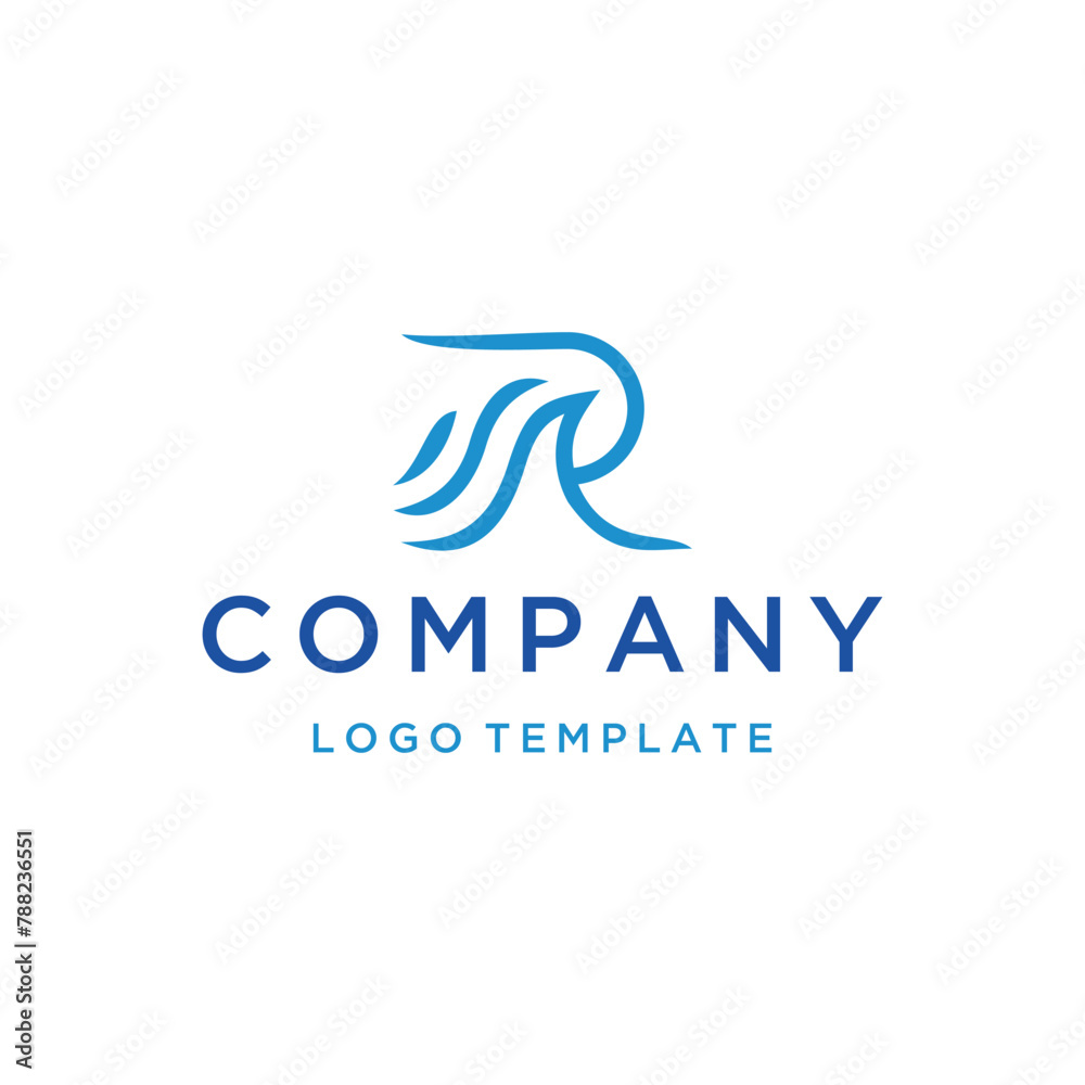 Initial Letter R with Sea Water Wave Shape Line Art Logo Design Initial Letter R with Sea Water Wave Shape Line Art Logo Design