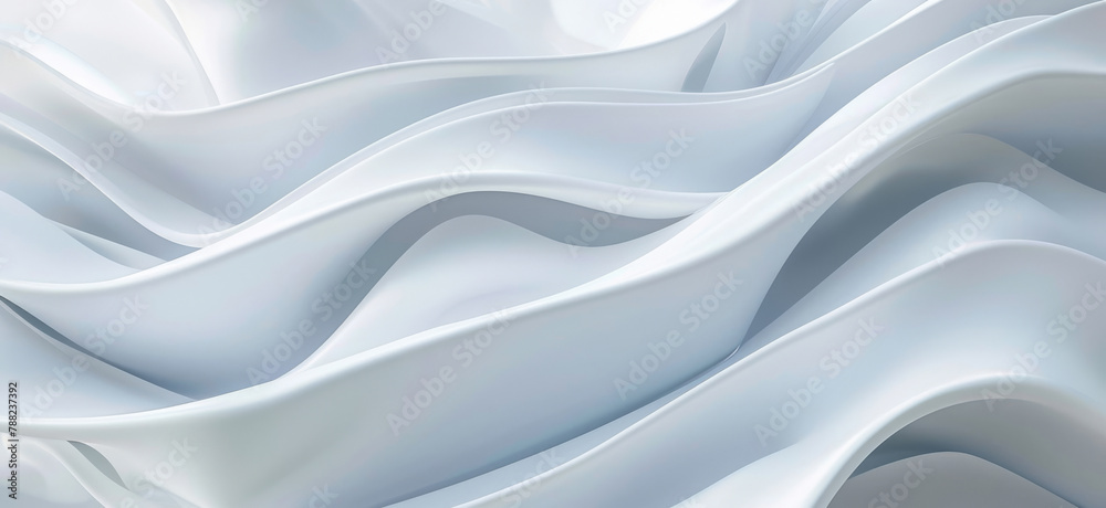 Fototapeta premium Abstract, illustration and wave for white background, silk and 3d render for wallpaper or banner. Creative, artistic and design with art, ripple or linen for luxurious textile and dynamic graphic