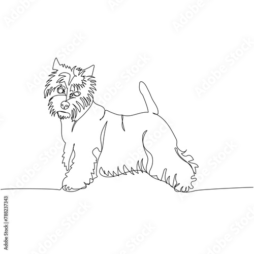 West Highland White Terrier, Westie, Scottish dog breed, companion dog, hunting dog one line art. Continuous line drawing of friend, dog, doggy, friendship, care, pet, animal, family, canine.
