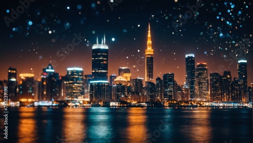 Glittering cityscape bokeh under the night sky photo