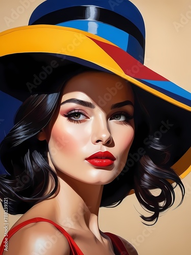 Woman portrait with hat, pop art