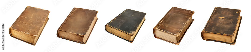 Collection of old antique books isolated on a transparent background, PNG - obrazy, fototapety, plakaty 