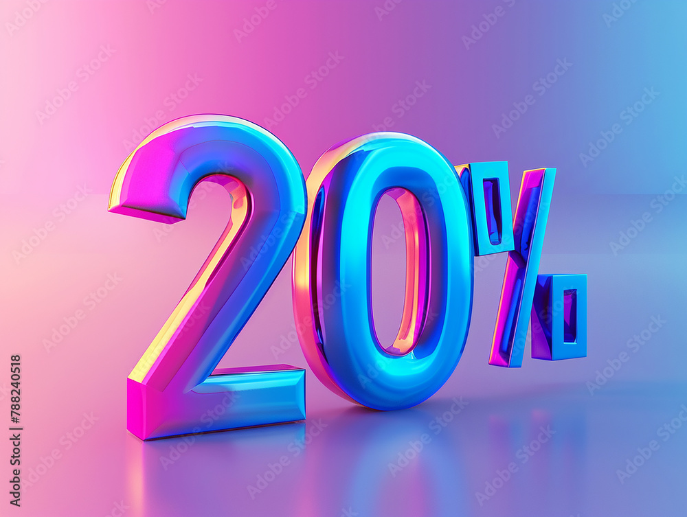Beautiful 3D number 20% on a gradient background Beautiful 3D number 20% on a gradient background