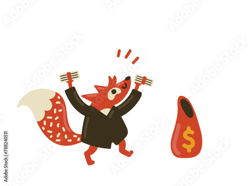Happy fox with money
