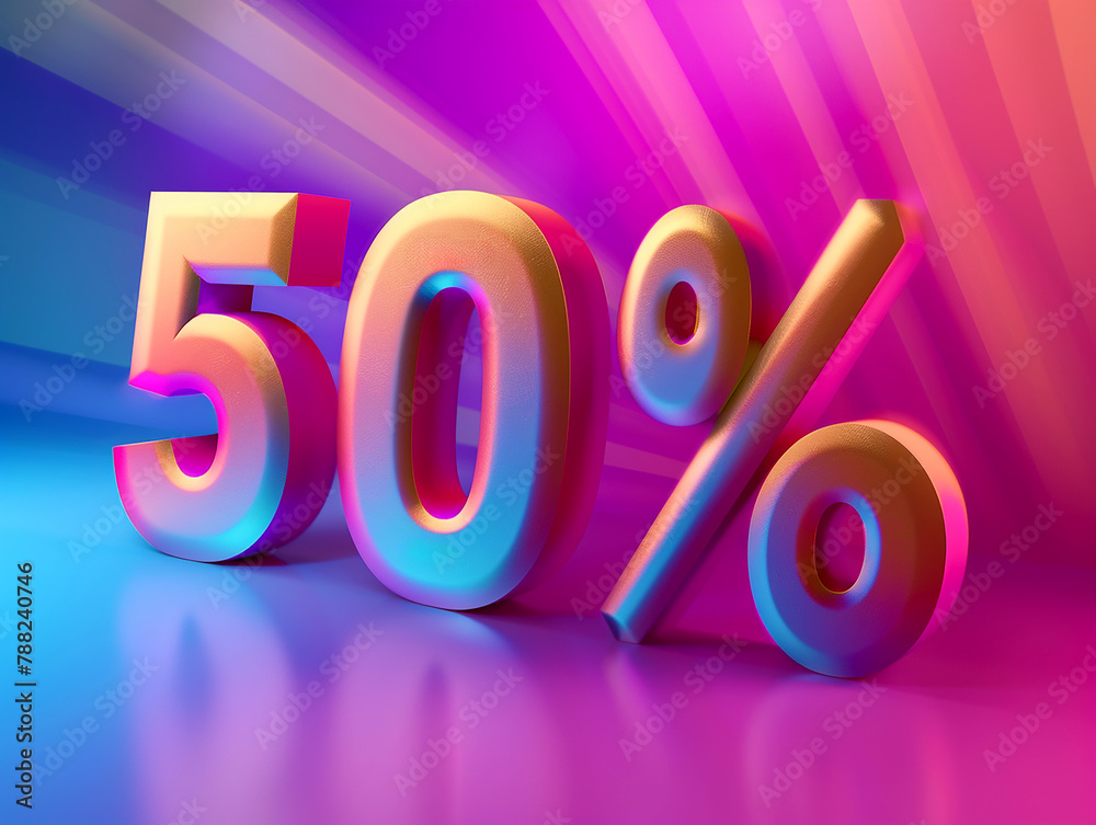 Beautiful 3D number 50% on a gradient background Beautiful 3D number 50% on a gradient background
