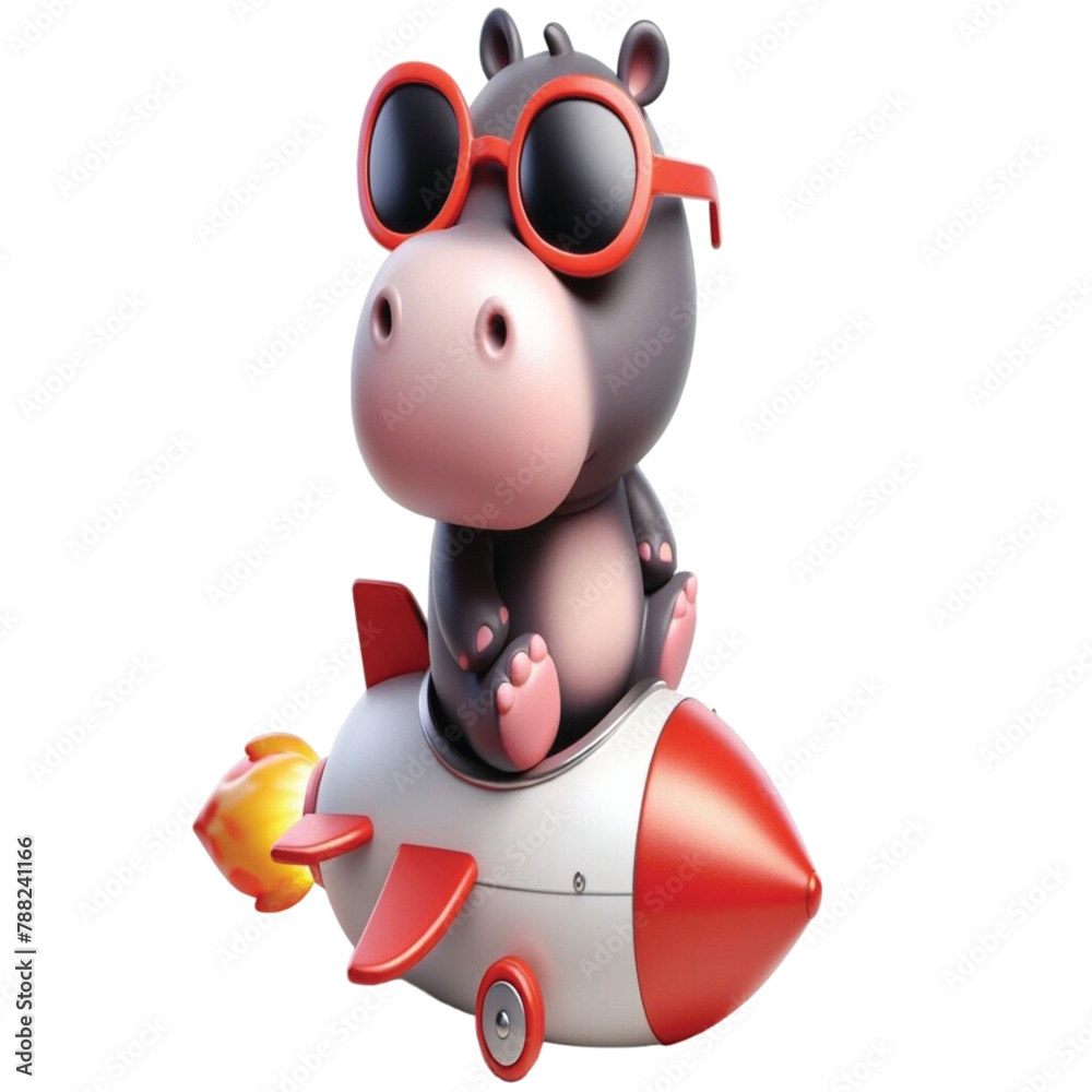 Naklejka premium Hippo sitting on a rocket