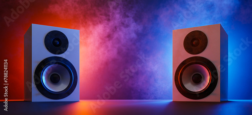 Bookshelf audio speaker concept background for listening to music. 3d rendering