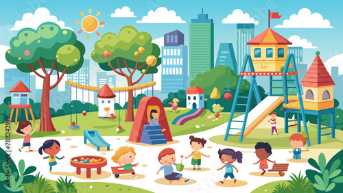 kindergarten-or-kids-playground-in-city-park--vect