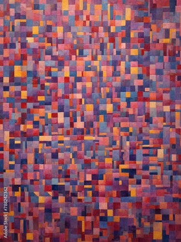 Mesmerizing array of colorful squares, rectangles fills canvas, creating vibrant mosaic that captures viewers attention. Each individual shape, painted with meticulous precision.