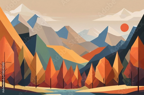 geometric Illustration image of autumn mountains