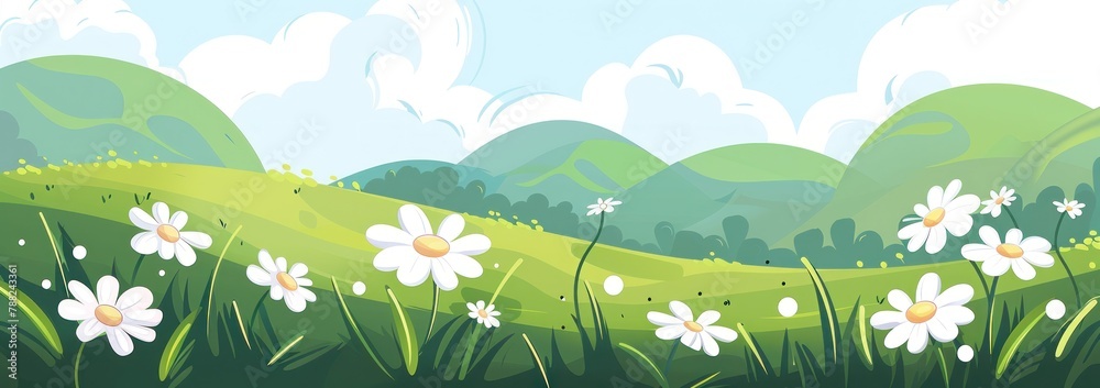 Lively Meadow with Blooming Daisies in Vector Paradise - Generative AI