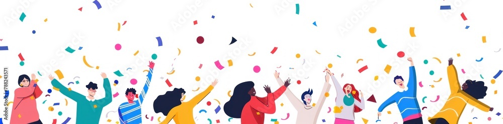 Fototapeta premium Joyful People Celebrating Together Under Colorful Confetti - Generative AI