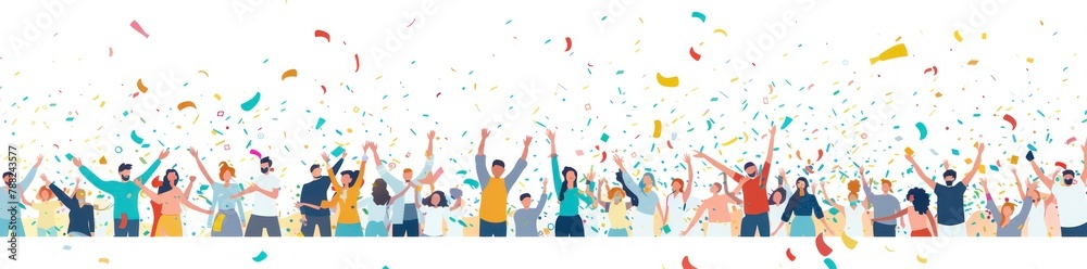 Joyful People Celebrating Together Under Colorful Confetti - Generative AI