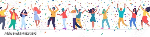 Joyful People Celebrating Together Under Colorful Confetti - Generative AI
