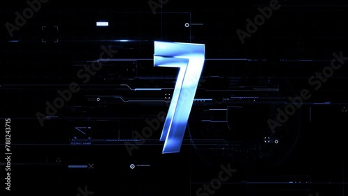 Abstract countdown Ten to Zero seconds glow blue glitch text animation cinematic title on black background. photo