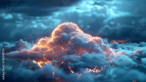 Glowing Data Cloud Amidst Ethereal Blues. Concept Cloud Computing, Data Security, Technology Innovation © Ян Заболотний