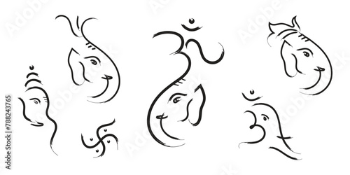 Hindu God Ganesha Hand Drawn Collection Vector Art Illustration photo