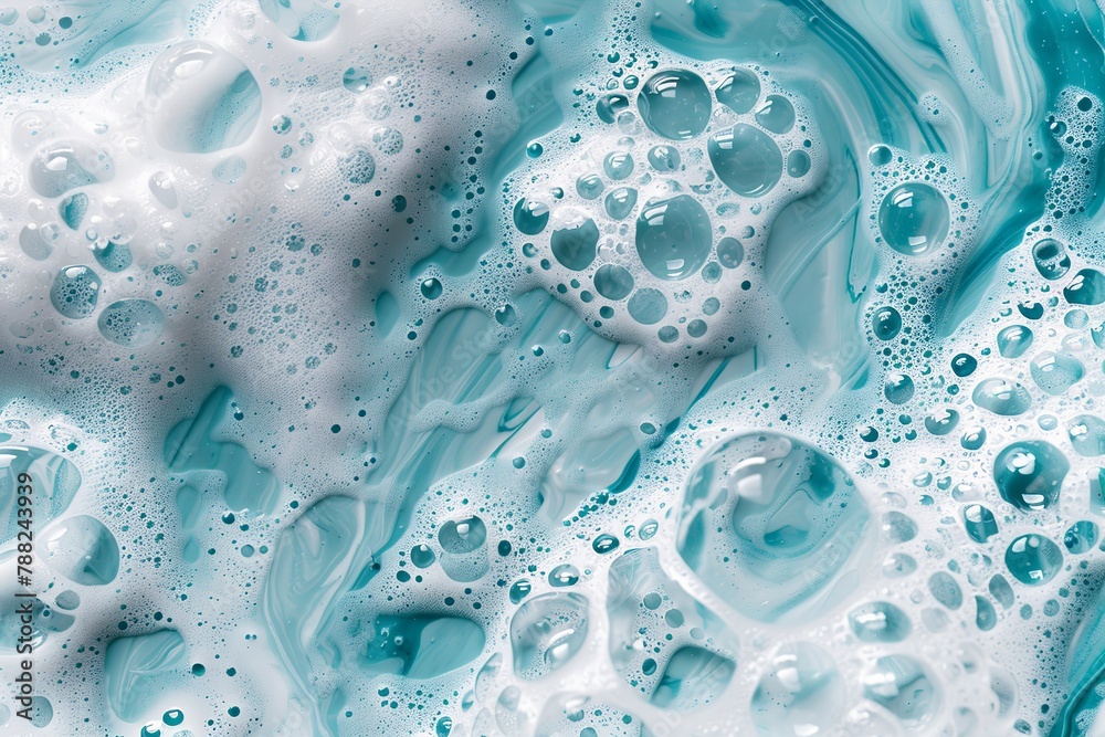 Blue foamy texture in motion top view. Cosmetic facial skin cleanser, shower gel, turquoise foam background. Creamy cleansing skincare product bubbles. Soapy substance. Bubble backdrop. Washing liquid Blue foamy texture in motion top view. Cosmetic facial skin cleanser, shower gel, turquoise foam background. Creamy cleansing skincare product bubbles. Soapy substance. Bubble backdrop. Washing liquid