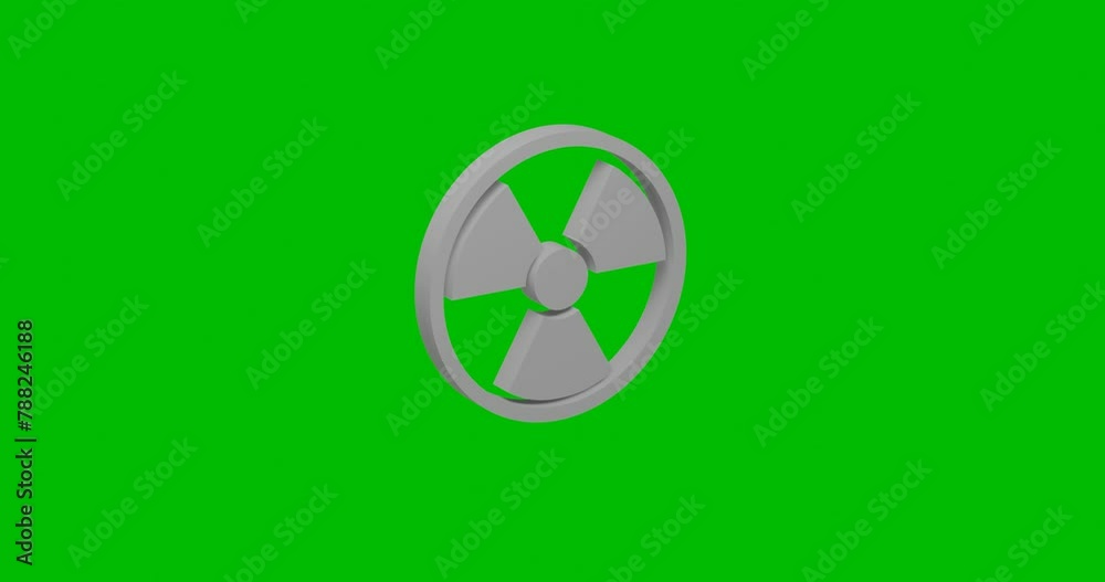 Animation of rotation of a white radiation symbol with shadow. Simple and complex rotation. Seamless looped 4k animation on green chroma key background Animation of rotation of a white radiation symbol with shadow. Simple and complex rotation. Seamless looped 4k animation on green chroma key background