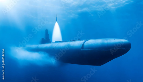 Submarine Floating in Blue Water. Generative AI