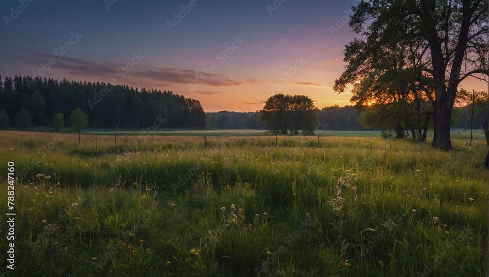 Idyllic meadows during twilight with blurry surroundings