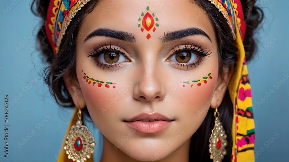 Vibrant Cultural Beauty: Traditional Face Paint and Headscarf