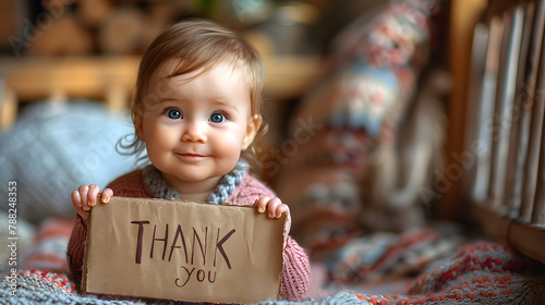 The child holding a thank you sign