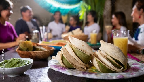 Mexican traditional dinner with tamale photo