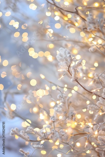A close-up of white holiday lights offering a warm