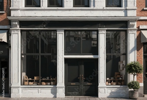 classy retro boutique storefront template , white shop facade mockup © eric