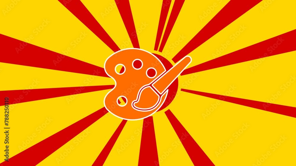 Palette symbol on the background of animation from moving rays of the sun. Large orange symbol increases slightly. Seamless looped 4k animation on yellow background Palette symbol on the background of animation from moving rays of the sun. Large orange symbol increases slightly. Seamless looped 4k animation on yellow background