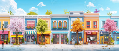 Vector illustration of a street with various shop buildings