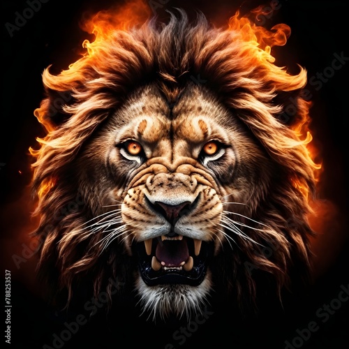 Lion King roarring in flames...