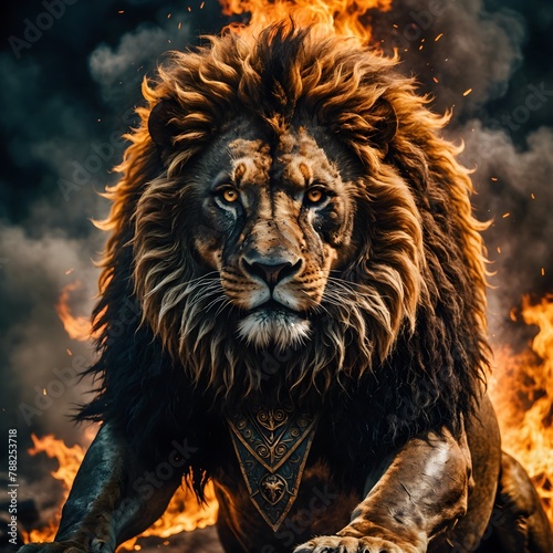Lion King roarring in flames...