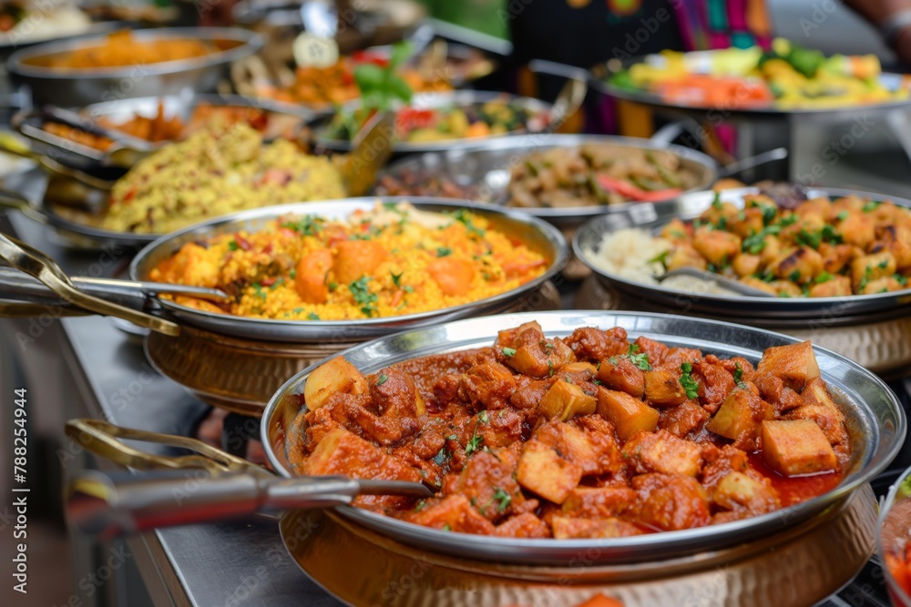 Array of international dishes at a vibrant multicultural food festival