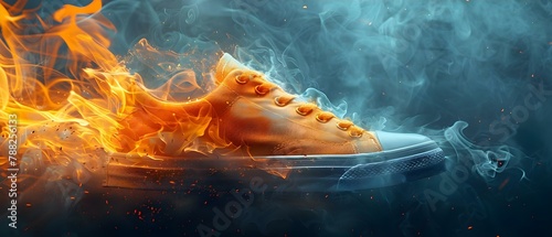 Blazing Style: Fiery Fashion Sneaker Ignites Trend. Concept Fashion Footwear, Trendy Sneakers, Blazing Style, Fiery Colors, Statement Accessories photo