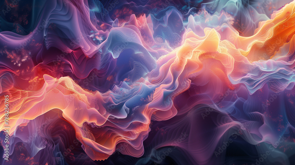 Obraz premium A celestial dance of vivid hues, with swirling patterns of purple and orange resembling a cosmic fire set against the deep blue of interstellar space