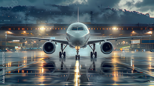 White commercial airplane is pulling up to the airport terminal gate.