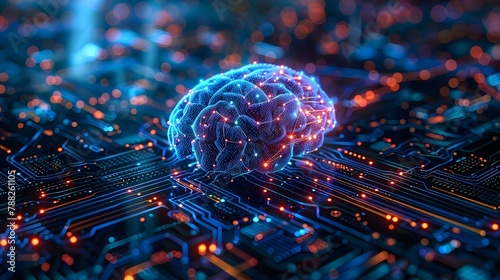 Neural Circuits: Symbiosis of Brain and AI Tech. Concept Neuroscience, Artificial Intelligence, Brain Technology, Brain-Computer Interface, Neural Networks photo