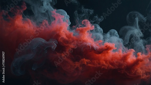 Mist texture. Color smoke. Paint water mix. Mysterious storm sky. Red glowing fog cloud wave abstract art background. photo